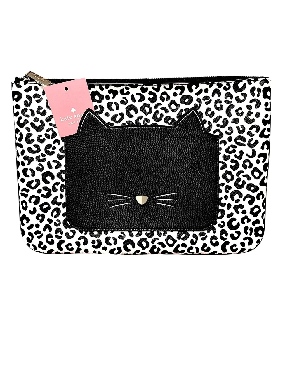 RARE Kate Spade New York Meow Cat Large Zip Pouch & Dusty NWT - Picture 1 of 9